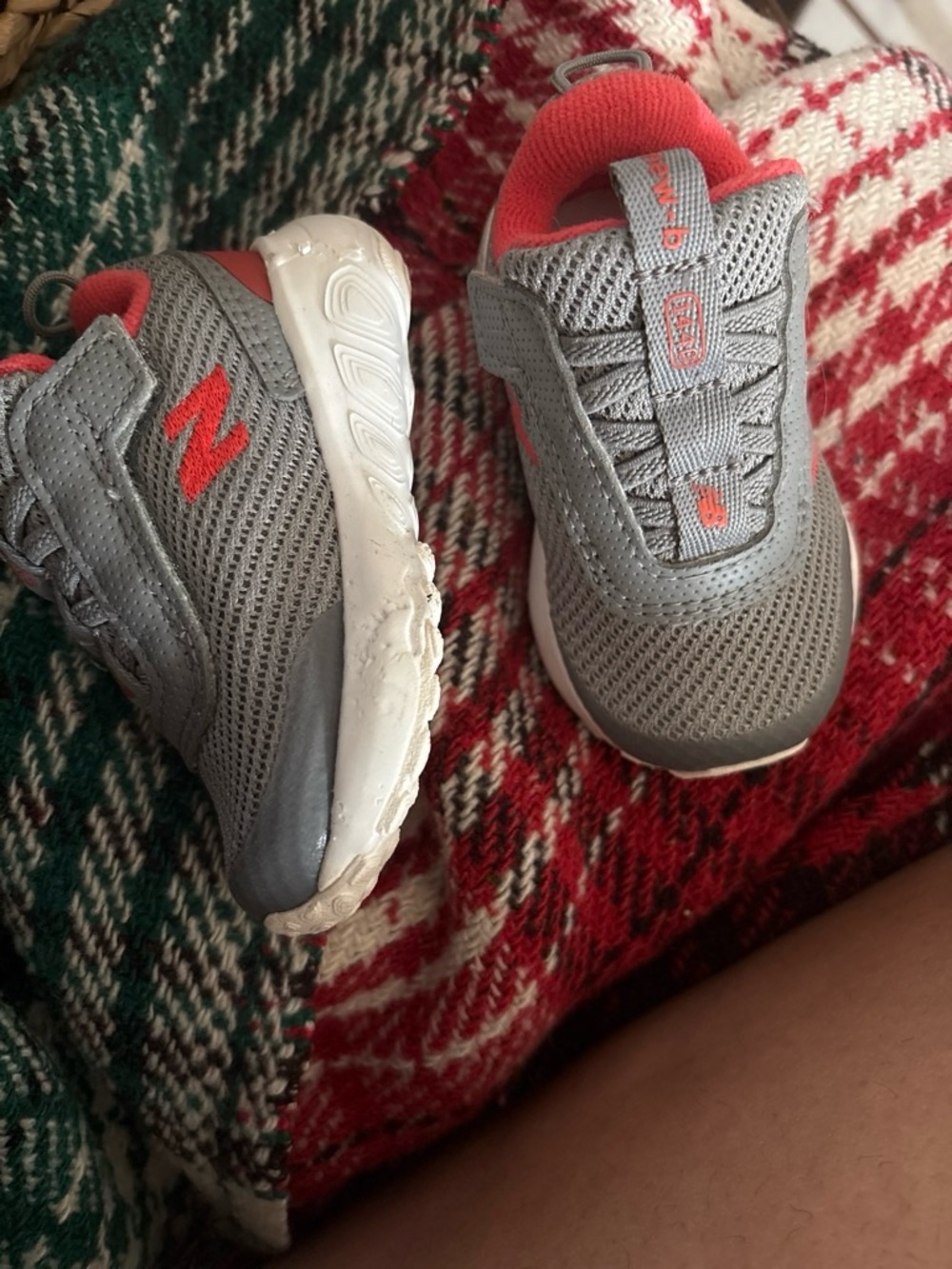 New Balance Kids Gray and Coral Slip-On Sneakers